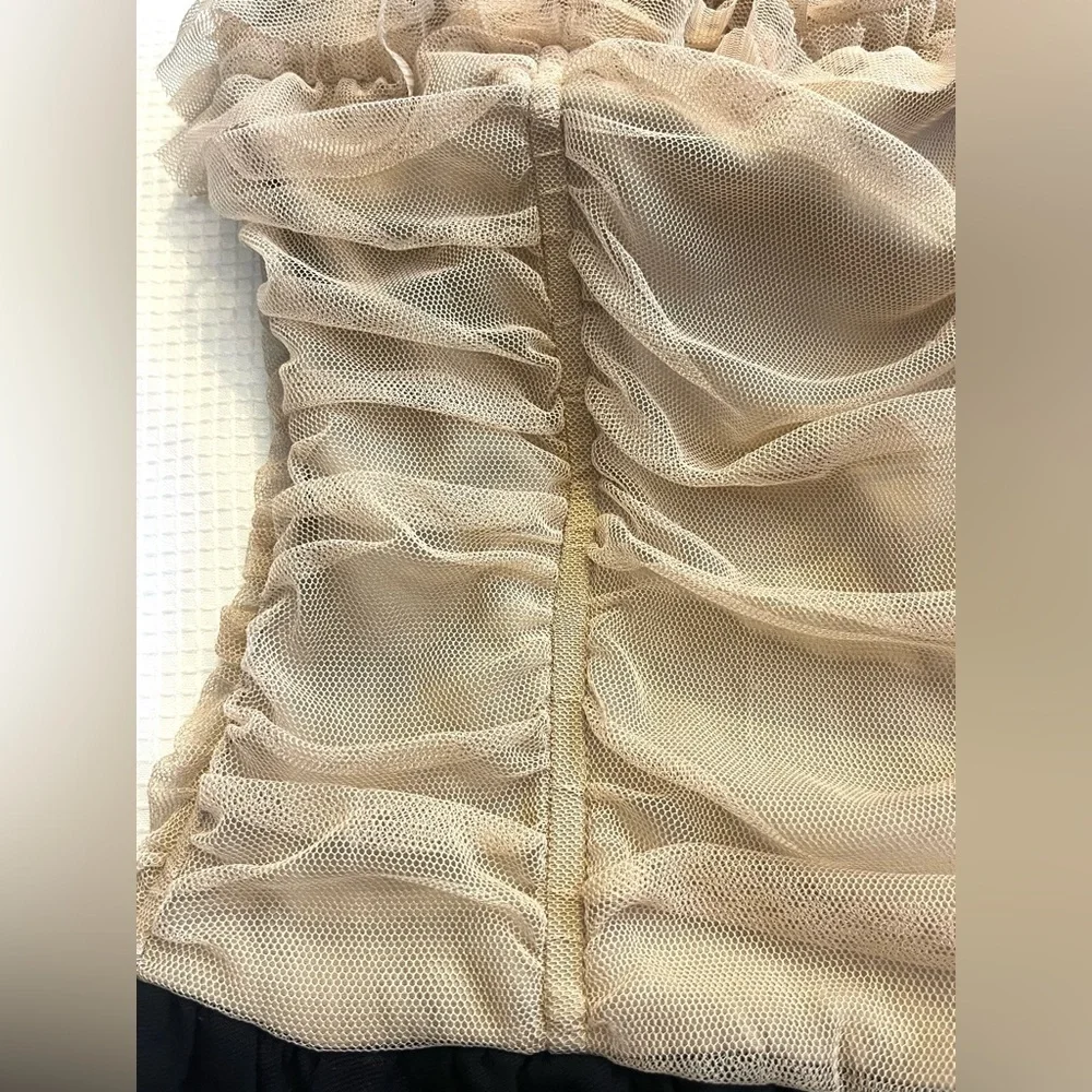 Elizabeth and James Elegant Black and Tan Strapless Wool Lace Mini Dress Size 6 - Picture 7 of 16